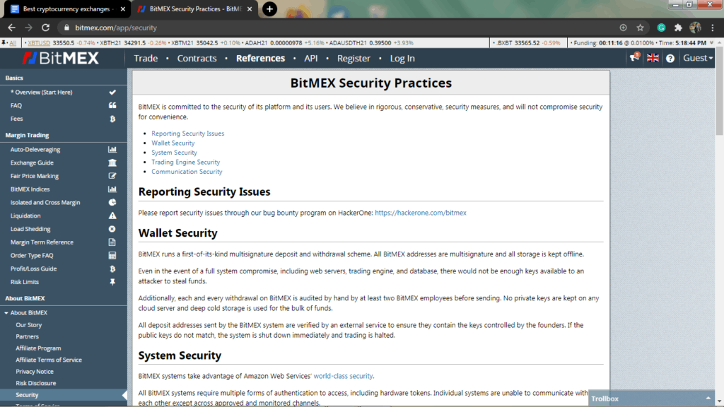 Практики безопасности Bitmex