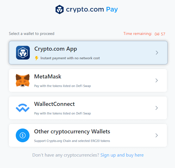 Crypto.com Pay - Select wallet