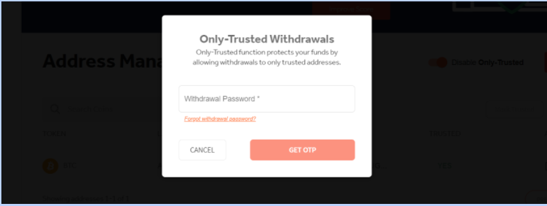 Enter OTP and withdraw