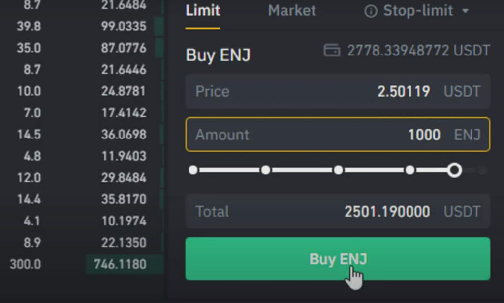 click on buy ENJ